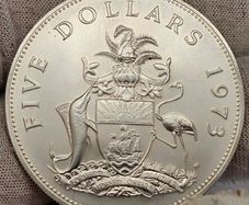 Bahamas Islands 1973 Silver 5 Dollars Scarce Coin!