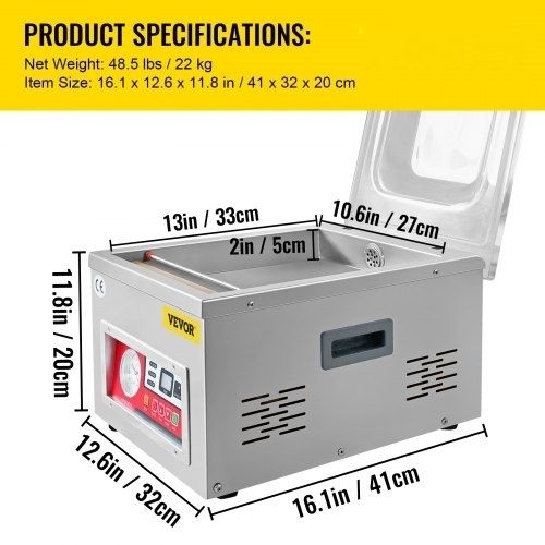 Chamber Vacuum Sealer, 260W Sealing Power, Vacuum Packing Machine for Wet Foods, Meats, Marinades and More, Compact Size with 25.9 cm Sealing Length, Applied in Home Kitchen and Commercial Use