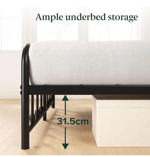 Double Bed Frame with Headboard - 4ft6 (135 x 190 cm) - 14'' Height - Metal Bed Base with Footboard - Steel Slat Support - Easy Assembly - Black