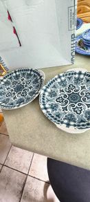 Set Of 2 Cake Plate  Medallion By Royal Tudor Ware Staffordshire England Printed Underglaze Permanent Colours Detergent Proof