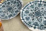 Set Of 2 Cake Plate  Medallion By Royal Tudor Ware Staffordshire England Printed Underglaze Permanent Colours Detergent Proof