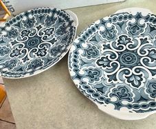 Set Of 2 Cake Plate  Medallion By Royal Tudor Ware Staffordshire England Printed Underglaze Permanent Colours Detergent Proof