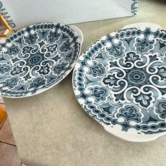Set Of 2 Cake Plate  Medallion By Royal Tudor Ware Staffordshire England Printed Underglaze Permanent Colours Detergent Proof