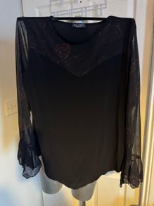 Saloos Collection black elastic party top with mesh sleeves size L/XL UK16 EU44 Postage included