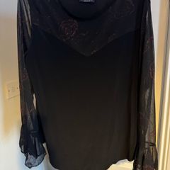 Saloos Collection black elastic party top with mesh sleeves size L/XL UK16 EU44 Postage included