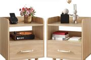 Bedside Table Set of 2, Nightstand, Side Table, Wooden Sofa End Table with Fabric Drawer, Open Shelf, Solid Wood Legs, 39x29x63 cm, for Bedroom, Living Room, Natural
