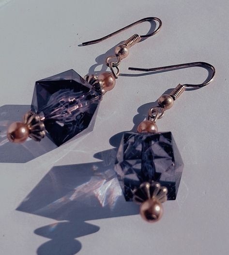 Smokey Plum Glass Cube Facet Drop Earrings