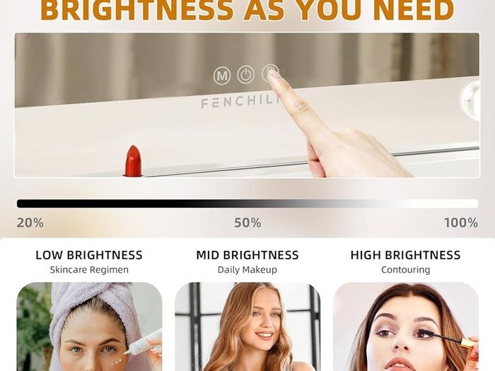 NEW SALE | Hollywood Mirror Vanity Mirror with Lights 14 Dimmable Lightbulbs 3 Lighting Modes for Dressing Table Vanity Mirror Makeup Mirror 10x Magnifying Glass Touchscreen 50x42cm