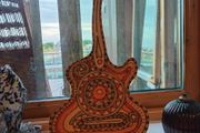Hand Painted Signed Mandala Tribal Zen Folk Art Guitar Wood Wall Hanging