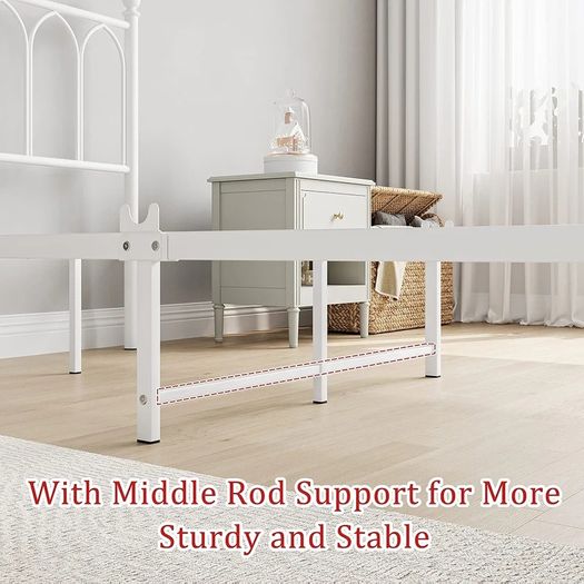 Single Metal Bed Frame 90 x x190 cm with Headboard and Footboard Heavy Duty Foundation,Metal Slat Support, White