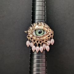 Vintage Style Evil Eye Faux Pearl Statement Gold Adjustable Ring