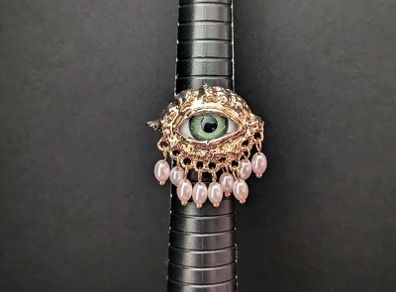Vintage Style Evil Eye Faux Pearl Statement Gold Adjustable Ring