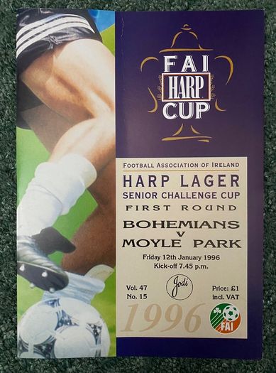 Very Rare 1996 Bohemians v Moyle Park - FAI Cup First Round Programme