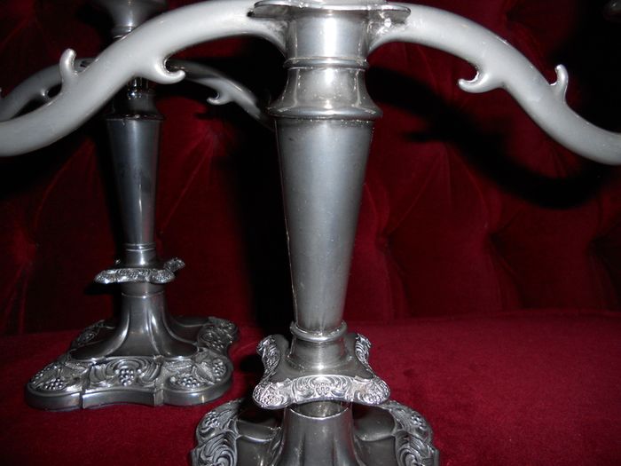 Antique Ornamental Candel Holders, 2 Large Silver Plated  Triple Candle Holders