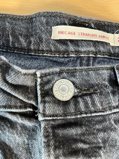 Levis Premium Ribcage Straight Ankle Womens Jeans W28 L25 Black Denim Button Fly