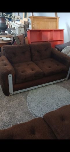 Retro, Mid Century,  American 70sRare Sofas, Chrome Finish, Faux Fur 1970