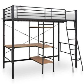 Bunk Bed with Table Frame Black Metal 90x200 cm