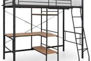 Bunk Bed with Table Frame Grey Metal 90x200 cm