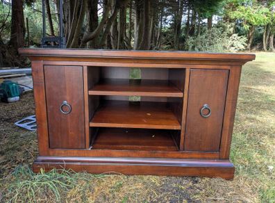solid dark wood TV unit