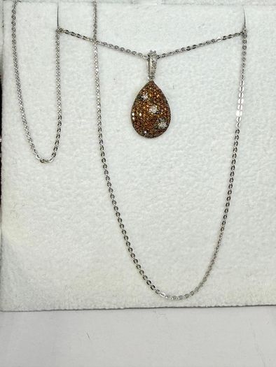 Diamond Orange Red Diamond & White Natural Diamond Pendant with Chain