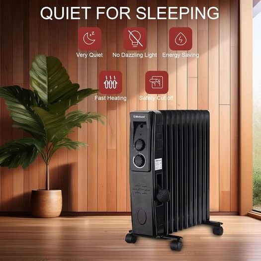 2500W Oil Filled Radiator Heater, 11 Fins Portable Electric Radiator with Adjustable Thermostat & Safety Cut-Off, Energy Saving Room Heater for Home & Office - Black