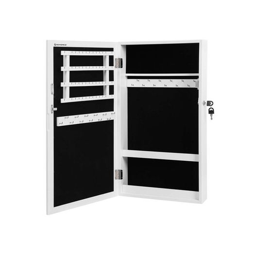 Stylish jewelry cabinet hanging  hanging, jewelry cabinet, wall mirror for hanging, with door and magnetic closure, wall mounting, with mirror, for wall 67x37x10.5 cm White