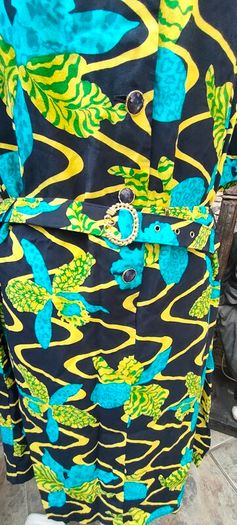 vintage 70s 80s navy yellow print Short sleeve dress