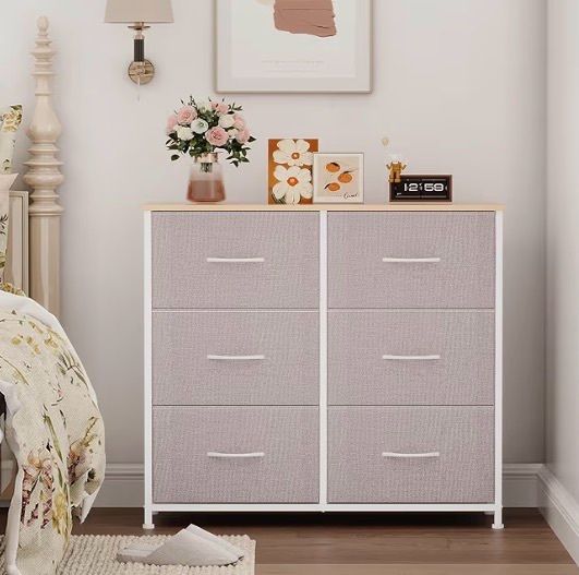 Chest of Drawers for Bedroom with 6 Drawers, Wide Storage Organizer Fabric Dresser for Closet Nursery Bedside Living Room Laundry Entryway Hallway, Ash Grey
