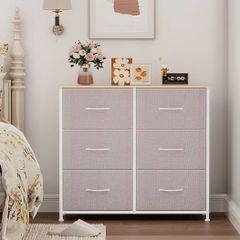Chest of Drawers for Bedroom with 6 Drawers, Wide Storage Organizer Fabric Dresser for Closet Nursery Bedside Living Room Laundry Entryway Hallway, Ash Grey