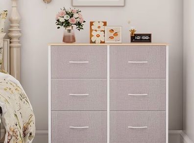 Chest of Drawers for Bedroom with 6 Drawers, Wide Storage Organizer Fabric Dresser for Closet Nursery Bedside Living Room Laundry Entryway Hallway, Ash Grey