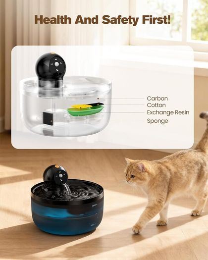 Cat Water Fountain for Drinking Wireless: Cat Fountain Battery Operated - 88oz/2.6L Automatic Pet Water Dispenser Cordless - Cats Drinking Bowl with Sensor - Rechargeable Pet Bowl Motion
