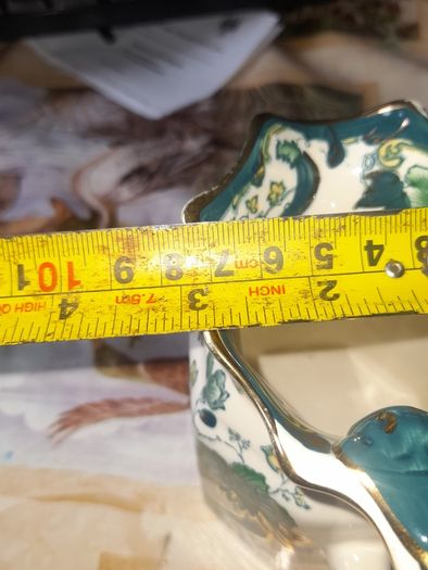 Beautiful Old Mason Jug, England, Chartreuse pattern, teal, green and gilt floral chinoiserie decoration shaped rim and scroll handle mid 20th century