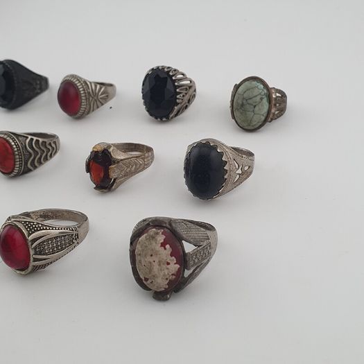 15 Boho Antique Rings Mixed Brass, Glass & Stone Designs