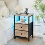 Bedside Table with LED Light, Small Side Table with Charging Station Image 7