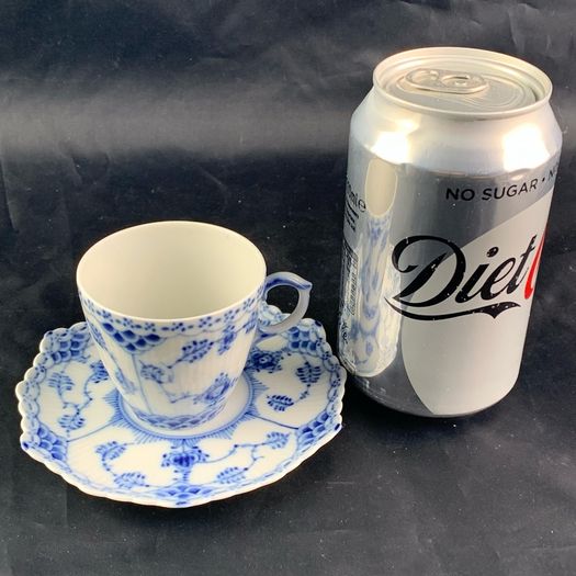Vintage Royal Copenhagen Blue Fluted Full Lace Demitasse Cup and Saucer