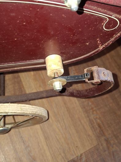 Antique Burgundy Doll's Pram, Manufactured by Walker around the 1940s, It features a Coach-Built Style Carriage with distinctive Wire-Spoke Wheels and Hard Rubber Tires Collection Only
