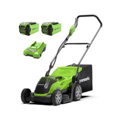 Greenworks 40V Cordless Lawnmower, 41cm Cutting Width, 50L Bag, 2 x 40V Batteries & One Charger