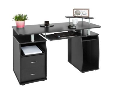 Computer Desk Office Table with Extendible Keyboard Shelf and Two Drawers Various Colour Black