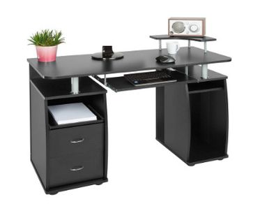 Computer Desk Office Table with Extendible Keyboard Shelf and Two Drawers Various Colour Black