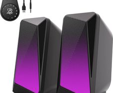 C30 Bluetooth PC Speakers for Desktop Computer, Monitor, Laptop, Gaming, 3.5mm Aux input, USB Powered, Colourful LED Lighting, Stereo 2.0, 1 Pair