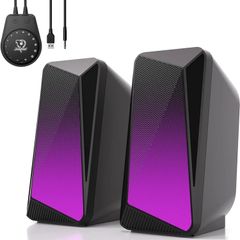 C30 Bluetooth PC Speakers for Desktop Computer, Monitor, Laptop, Gaming, 3.5mm Aux input, USB Powered, Colourful LED Lighting, Stereo 2.0, 1 Pair