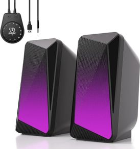 C30 Bluetooth PC Speakers for Desktop Computer, Monitor, Laptop, Gaming, 3.5mm Aux input, USB Powered, Colourful LED Lighting, Stereo 2.0, 1 Pair