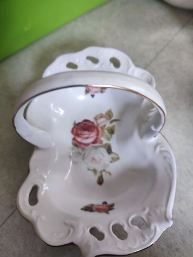 Rare Find Antique Rose Designed in Ireland  Bone China Bon Bon Basket Dishe.
