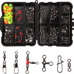 140pcs/box Fishing Swivel Snaps Kit Include Ball Bearing Swivel Snap Barrel 3 Way Triple Swivel Connector Clips Fishing Beads Fishing Accessories Set