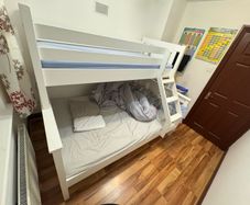 White Wooden Bunk Bed, 135cm Double Bottom and 90cm Single Top with 2 Mattresses
