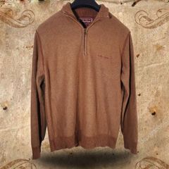Marlboro Classics 1/4 Zip Jumper Sweater Pullover Brown Red Size Large