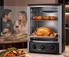 Countertop Vertical Rotating Oven 22L Rotisserie Shawarma Machine, 1500W Kebab Grill Roaster with Heat-Resistant Door, Drip Tray, Timer & Temp Control, Kebab Rack with 7 Skewers