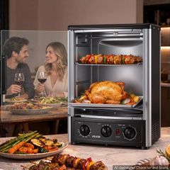 Countertop Vertical Rotating Oven 22L Rotisserie Shawarma Machine, 1500W Kebab Grill Roaster with Heat-Resistant Door, Drip Tray, Timer & Temp Control, Kebab Rack with 7 Skewers