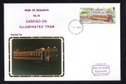 1993 Isle of Man Cover showing Year of Railways No 10 Carried on Illuminated Tram tying 20p No 1 Motor Car and No. 13 Trailer at Groudle Glen Hotel commemorative stamp