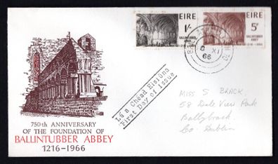 1966 Ireland Ballintubber Abbey Commemorative Stamps Illustrated First Day Cover (FDC)